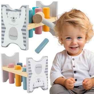 Drewniana Ławeczka Przebijanka Wbijanka z Młotkiem Montessori VIGA PolarB