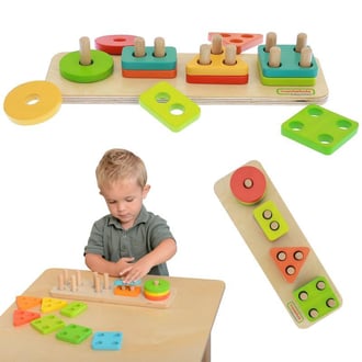 Drewniany Sorter Kształtów Kolorowe Klocki Montessori MASTERKIDZ