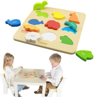 Drewniany Sorter Kształtów Kolorowe Zwierzątka Montessori MASTERKIDZ