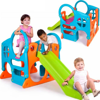 Duży Plac Zabaw Activity Center Zjeżdżalnia 100 cm Ścianka Wspinaczkowa Kształty FEBER
