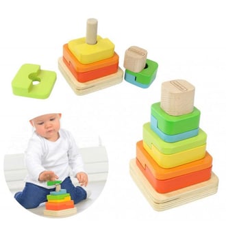 Drewniana Układanka Sorter Piramidka Montessori MASTERKIDZ