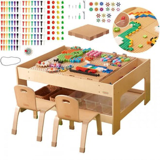 Drewniany Stół Edukacyjny + Akcesoria STEM WALL + 563 Klocków MASTERKIDZ