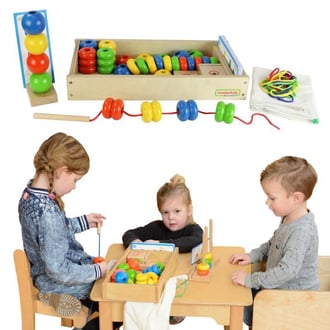 Duża Drewniana Nawlekanka Sznurowanka Karty w pudełku Montessori MASTERKIDZ