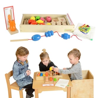 Duża Drewniana Nawlekanka Sznurowanka Montessori 41,4 x 20,1 x 6,3 cm MASTERKIDZ