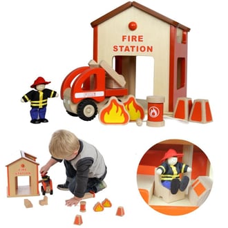 Mini Remiza Strażacka Drewniany Zestaw MASTERKIDZ