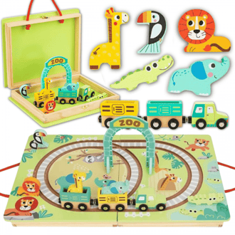 Drewniana Plansza ZOO Zwierzęta Pojazd Wagoniki TOOKY TOY