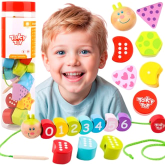 Drewniane Klocki do Nawlekania Gąsienica Nauka Liczenia 20 el. TOOKY TOY