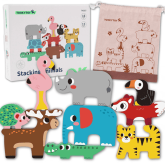 Drewniane Klocki Układanka Zwierzątka Montessori 9 el. TOOKY TOY