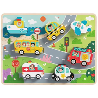 Drewniane Puzzle Montessori Pojazdy Samochody Samolot Statek Miasto Dopasuj Kształty TOOKY TOY