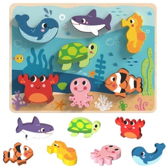 Drewniane Puzzle Montessori Świat Morza Rybki Żółwik Kształty TOOKY TOY