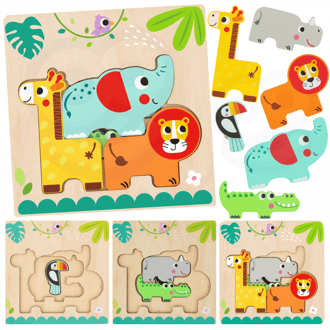 Drewniane Puzzle Montessori Wielowarstwowe Tablica Zwierzątka Leśne 7 el. TOOKY TOY