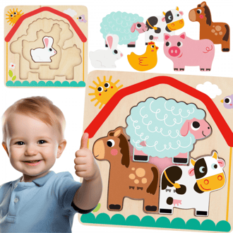 Drewniane Puzzle Montessori Wielowarstwowe Tablica Zwierzątka na Farmie 7 el. TOOKY TOY
