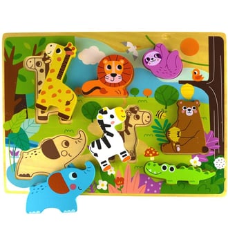 Drewniane Puzzle Montessori Zwierzątka w Lesie Dopasuj Kształty TOOKY TOY