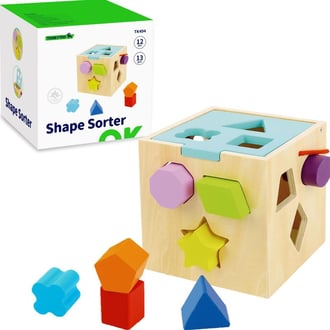 Drewniany Sorter Kolorowa Kostka z Kolorowymi Wzorami 13 el. TOOKY TOY