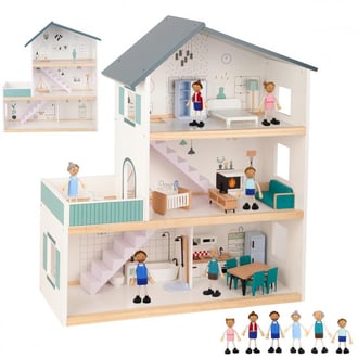 Duży Drewniany Domek dla Lalek + Figurki FSC TOOKY TOY