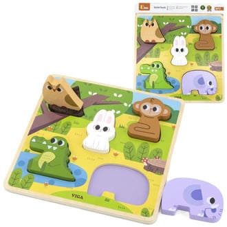 Drewniana Układanka Puzzle Zwierzątka Las do Dopasowania VIGA
