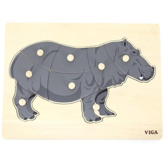 Drewniane Puzzle Montessori Hipopotam z Pinezkami VIGA