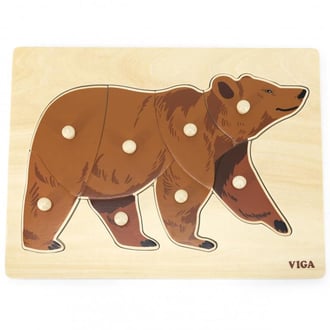 Drewniane Puzzle Montessori Miś Niedźwiedź z Pinezkami VIGA