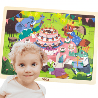 Drewniane Puzzle Układanka 24 el. Przyjęcie Urodzinowe VIGA