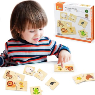 Drewniane Puzzle Układanka Zwierzątka Małe i Duże VIGA