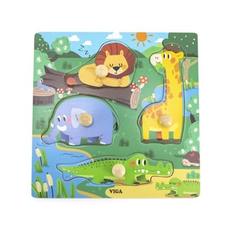 Drewniane Puzzle z Pinezkami Dzikie Zwierzęta VIGA