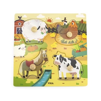 Drewniane Puzzle z Pinezkami Farma 12m+ VIGA