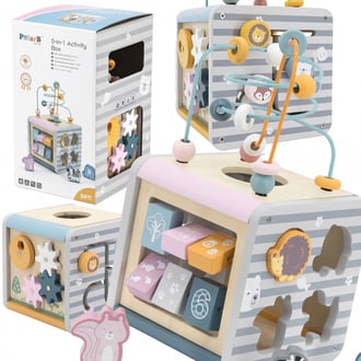 Activity Box Drewniane Edukacyjne Centrum Gier 5w1 Kostka Viga PolarB