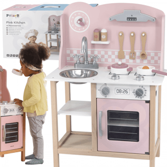 Drewniana Kuchnia z Akcesoriami Silver - Pink VIGA PolarB