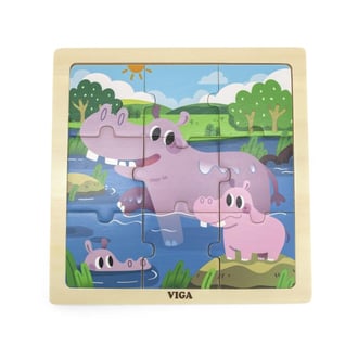 Poręczne Drewniane Puzzle Hipopotamy 9 el. VIGA