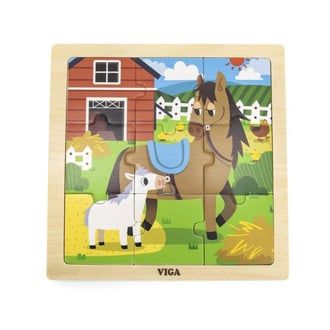 Poręczne Drewniane Puzzle Konie 9 el. VIGA