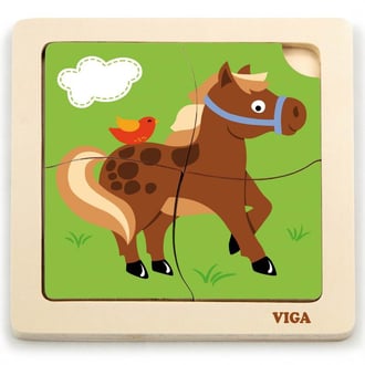 Poręczne Drewniane Puzzle Konik VIGA