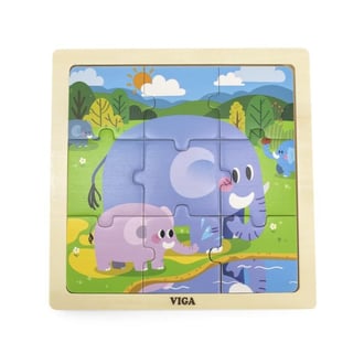 Poręczne Drewniane Puzzle Słoniki 9 el. VIGA