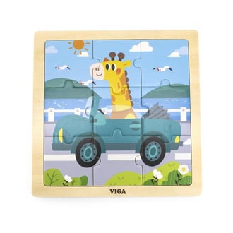Poręczne Drewniane Puzzle Żyrafa w Aucie 9 el. VIGA