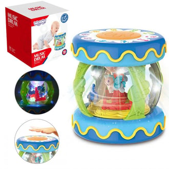Bębenek Pozytywka Projektor 3w1 Zabawka Muzyczna dla Niemowląt + Walec Roller do Nauki Raczkowania 17 x 17 x 18 cm WOOPIE BABY