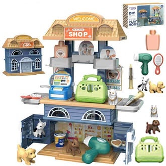 Domek 2w1 Sklep Zoologiczny + Salon Urody Weterynarz 33 el. WOOPIE