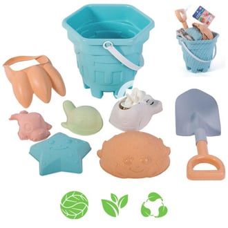 Zestaw do Piasku w Wiaderku 8 el. Biodegradowalny Organiczny Materiał WOOPIE GREEN