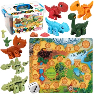 Zestaw Konstrukcyjny 2w1 Gra Planszowa Dinozaury + Kostka 46 el. WOOPIE