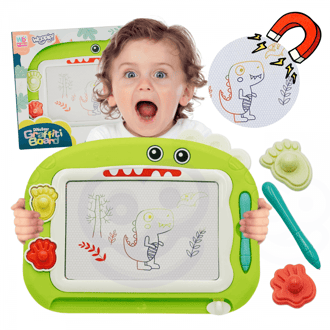 Znikopis Tablica Magnetyczna Kolorowa + 2 Stempelki Dinozaur Zielony WOOPIE