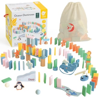 Drewniane Domino Tor Logiczny Przeszkód Układanka Montessori 100 el. CLASSIC WORLD