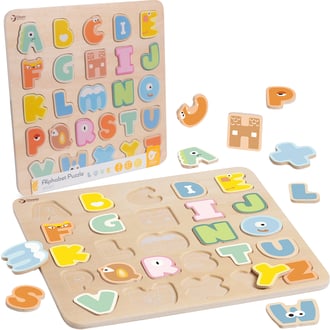 Drewniane Puzzle Montessori Układanka Nauka Alfabetu Liter Słów 27 el. CLASSIC WORLD