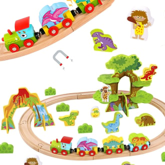 Drewniana Magnetyczna Kolejka Dinozaury + Figurki TOOKY TOY