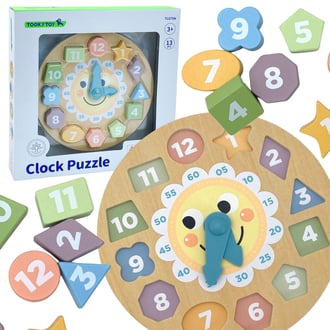 Zegar Drewniana Zabawka Edukacyjna Nauka Czasu Kształtów TOOKY TOY