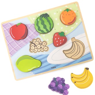 Drewniane Puzzle Układanka Montessori 2w1 Figurki Owoce VIGA