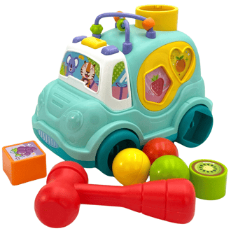 Interaktywny Samochodzik Muzyczny Sorter Montessori Niebieski WOOPIE BABY
