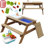 AXI Stół Piknikowy Emily z Ławką i Umywalką na Baterie oraz Pojemnikami na Wodę/Piasek