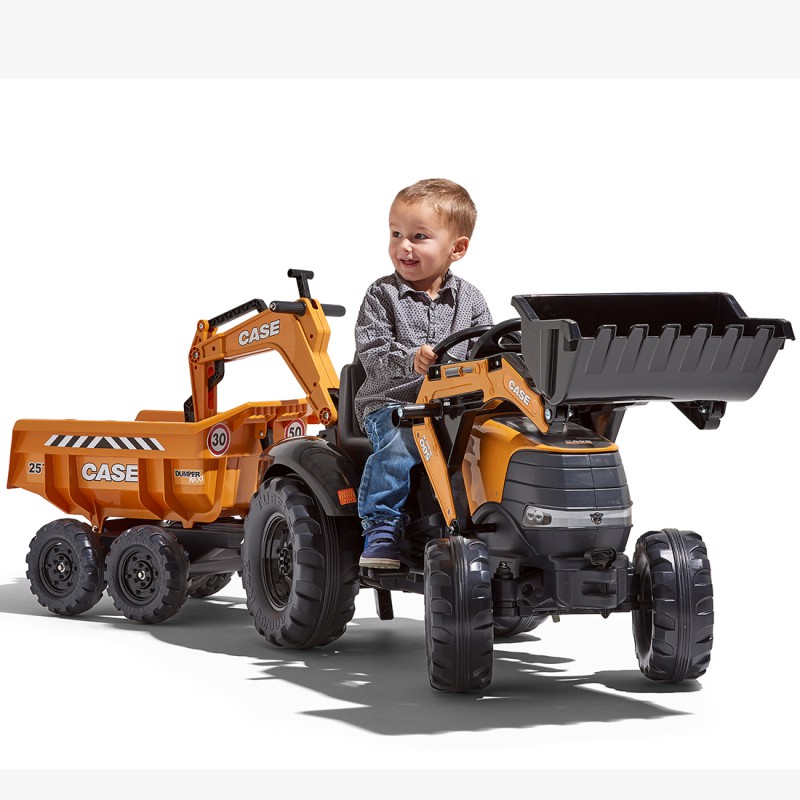 FALK Traktor Case IH Backhoe Pomarańczowy z Przyczepką Ruchoma Łyżka FALK Traktor Case IH Backhoe Pomarańczowy z Przyczepką Ruchoma Łyżka