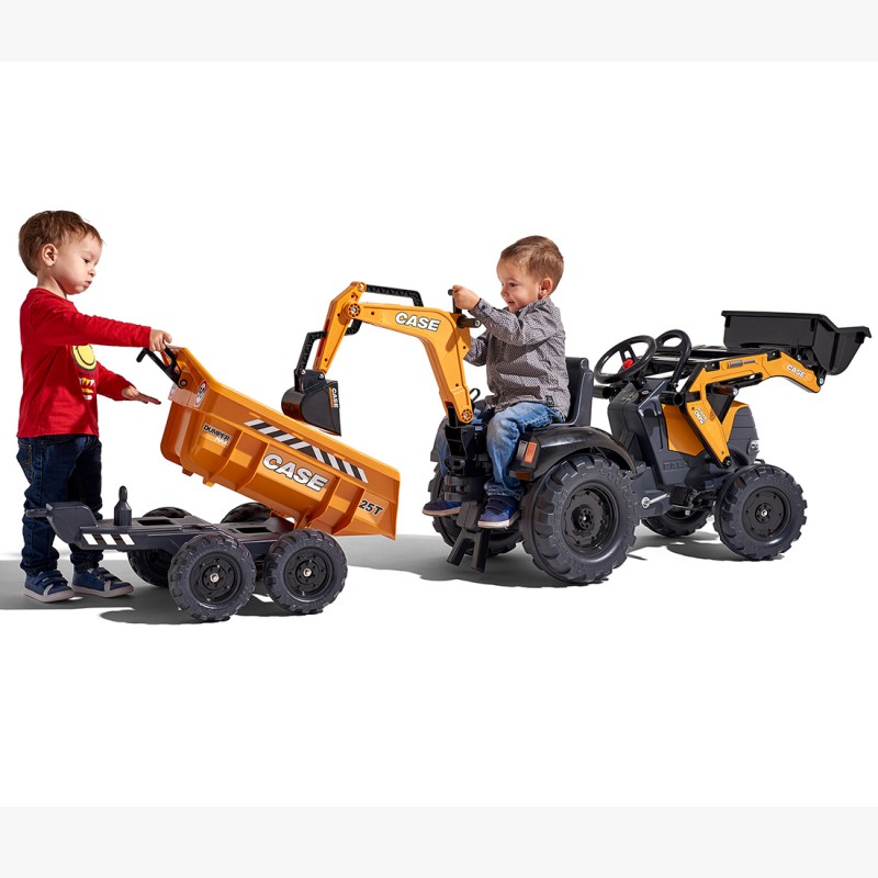 FALK Traktor Case IH Backhoe Pomarańczowy z Przyczepką Ruchoma Łyżka FALK Traktor Case IH Backhoe Pomarańczowy z Przyczepką Ruchoma Łyżka