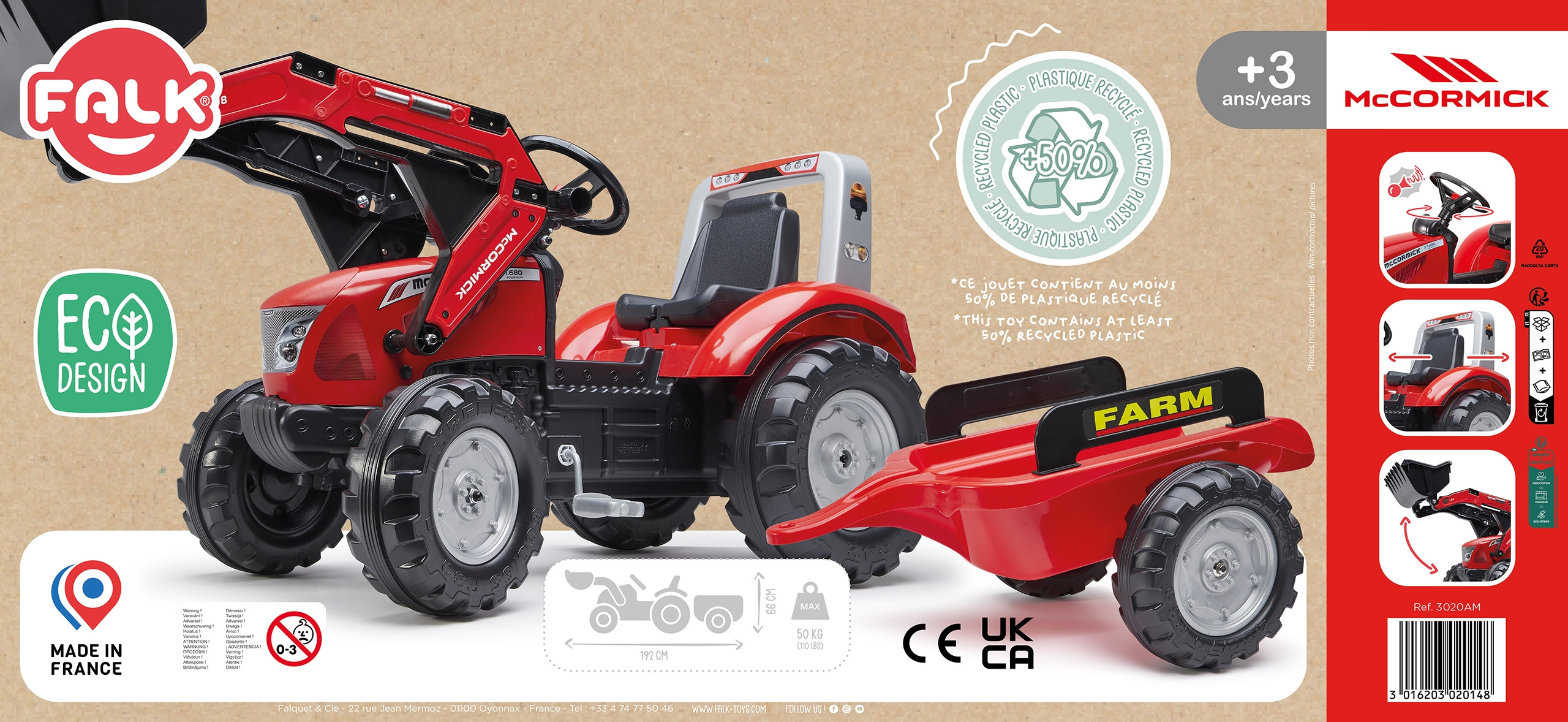 FALK Traktor Mc Cormick Czerwony na Pedały z Przyczepką od 3 Lat FALK Traktor Mc Cormick Czerwony na Pedały z Przyczepką od 3 Lat