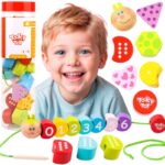 TOOKY TOY Drewniane Klocki do Nawlekania Gąsienica Nauka Liczenia 20 el.