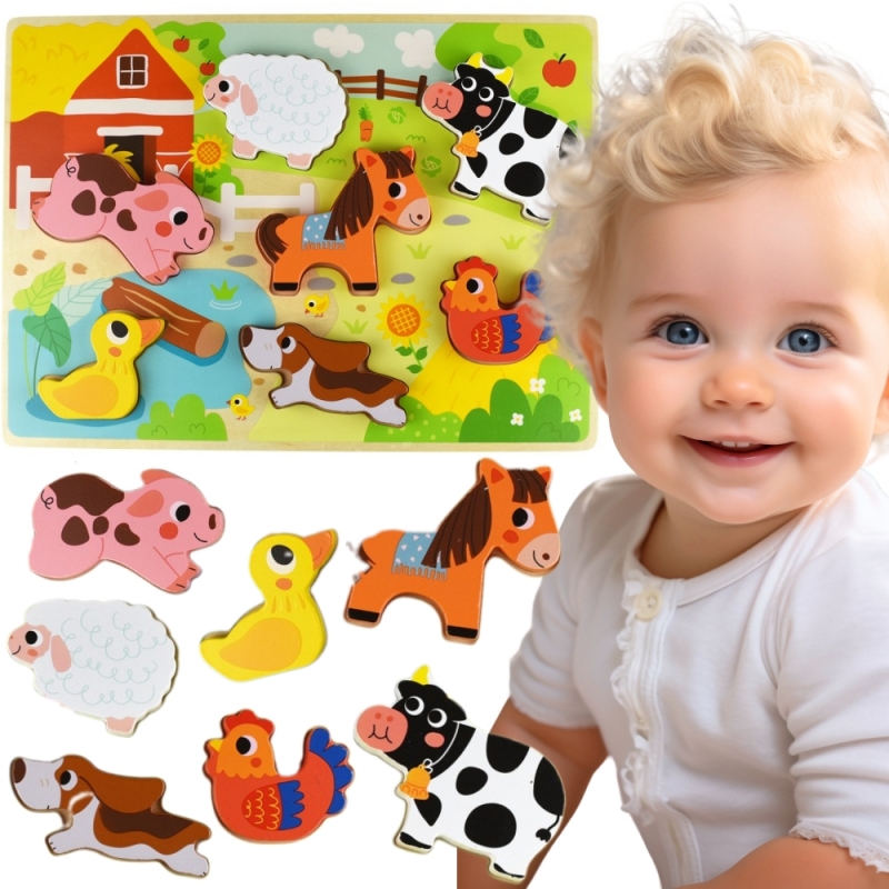tooky-toy-drewniane-puzzle-montessori-zwierzatka-farma-dopasuj-ksztalty Tooky Toy Drewniane Puzzle Montessori Zwierzątka Farma Dopasuj Kształty